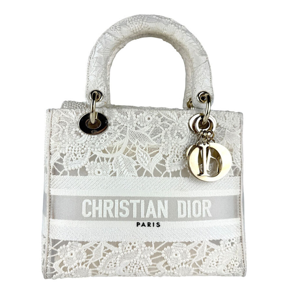 Christian Dior Lady Delight Canvas 2way Shoulder Bag Off White